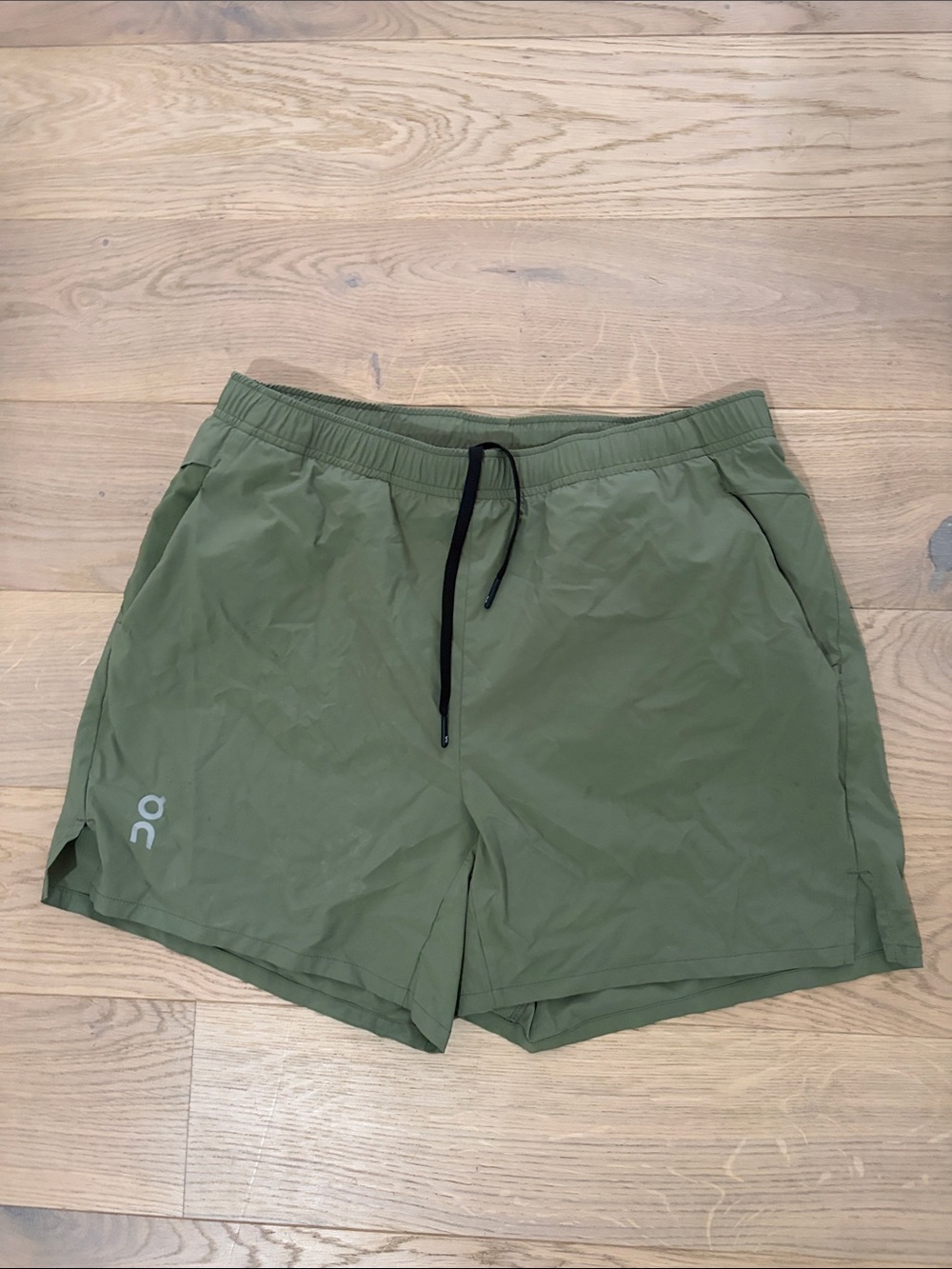 On Running Men's Olive Green Athletic Shorts with Black Drawstring